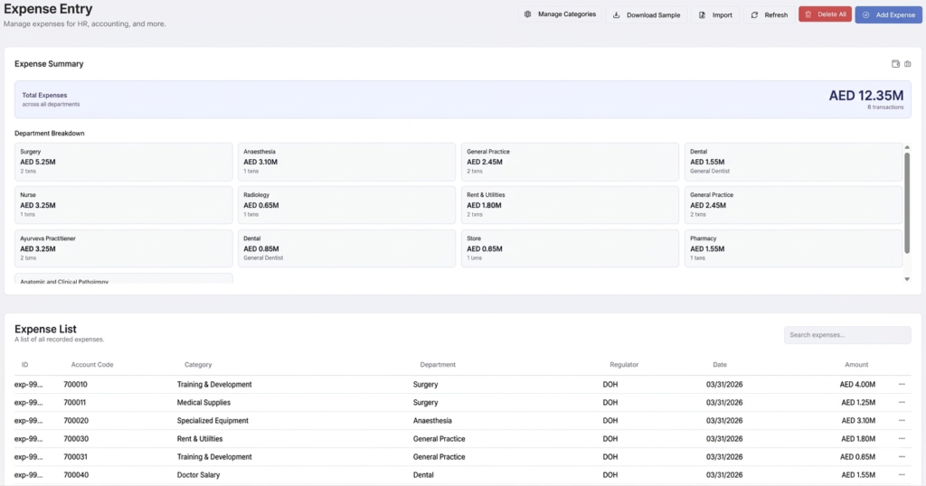 Abu Dhabi Clinical Costing_Expense Entry Page