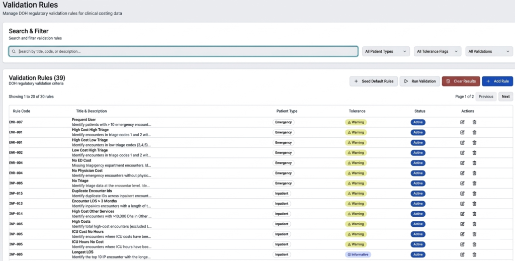 DOH Clinical costing_Validation rule engine
